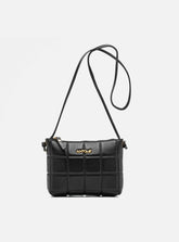 Bolsa em Couro Matelassê Preto Zíper Tiracolo